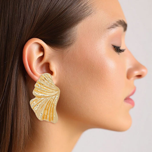 Clip On Gold Fanned Wing Polished Earrings Women