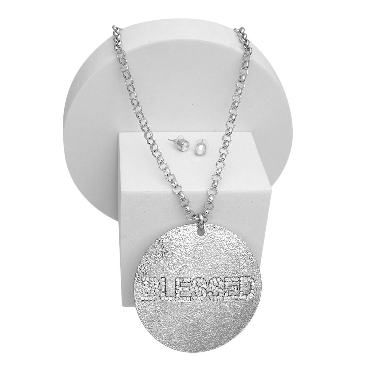 Necklace Long Silver Chain BLESSED Pendant Women