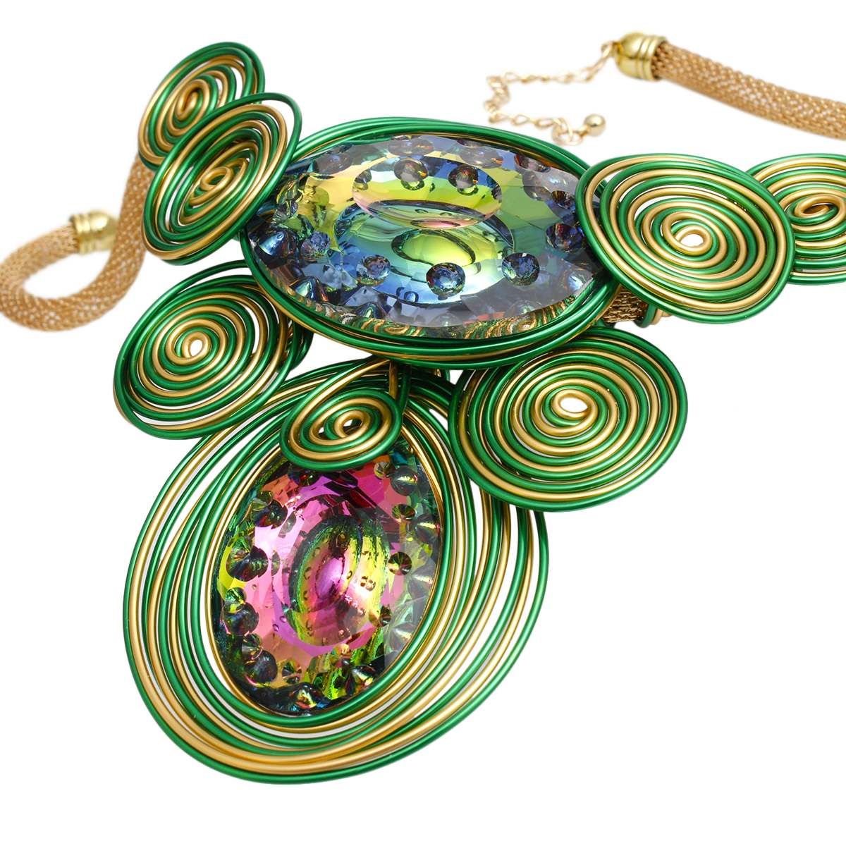 AKA Green Gold Wire Drilled Crystal Bib Necklace