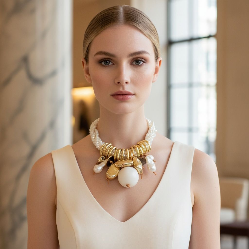 Toggle 6 Strand Cream Natural Faux Pearl Choker