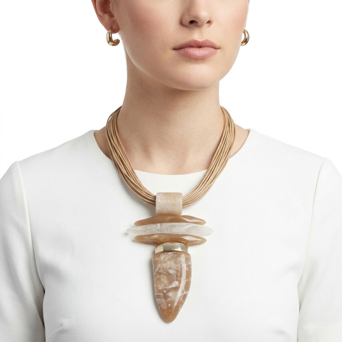 Light Brown Marbled Horn Pendant Cord Necklace