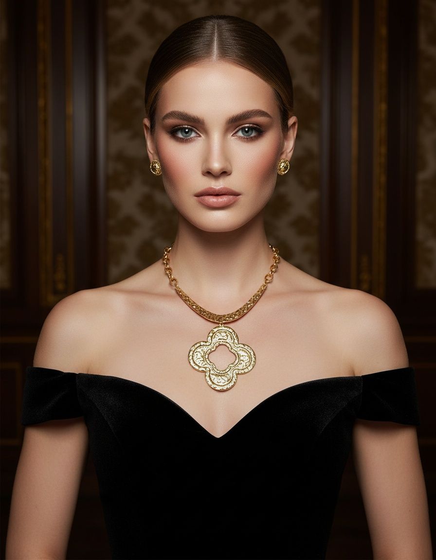Chunky Pendant Gold Hammered Quatrefoil Necklace