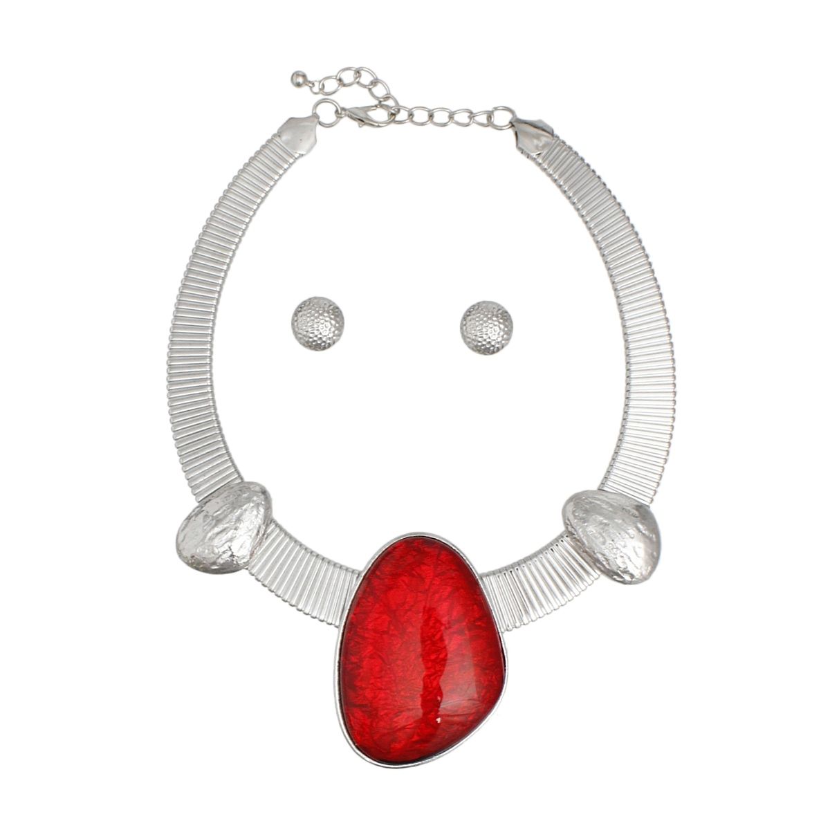 Collar Silver Omega Red Resin Tribal Necklace