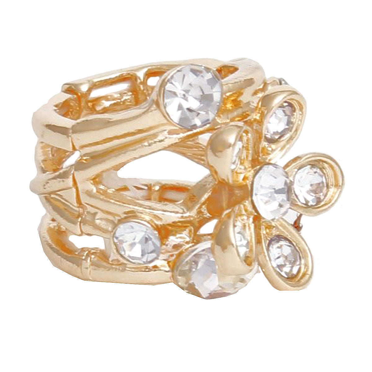 Cocktail Ring Flower Gold Branch Stretch Women