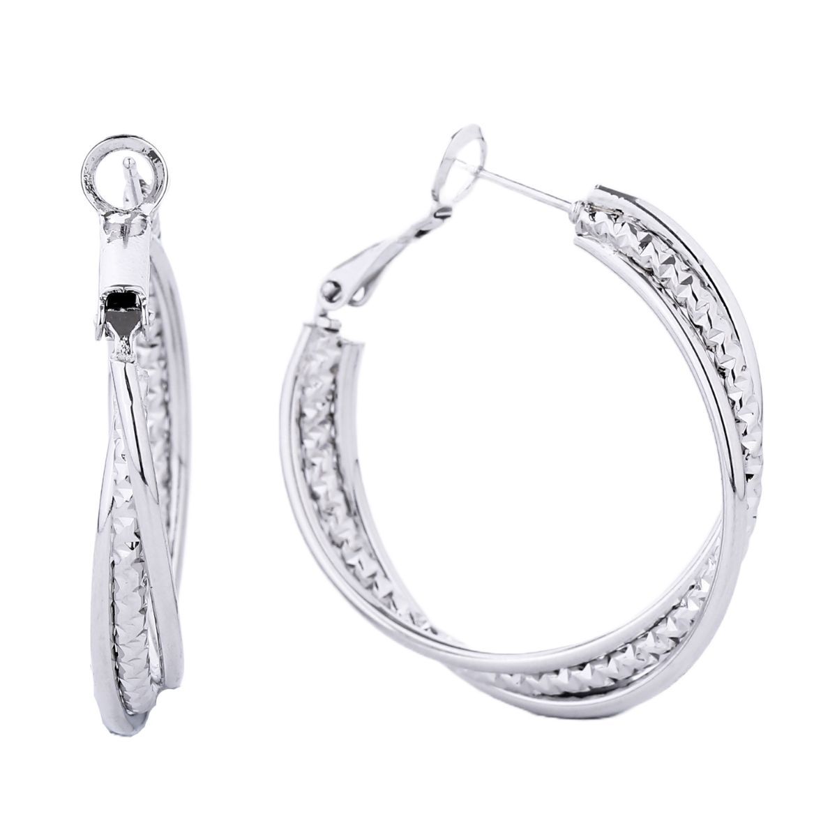 Hoop White Gold Small Diamond-Cut Earrings Women