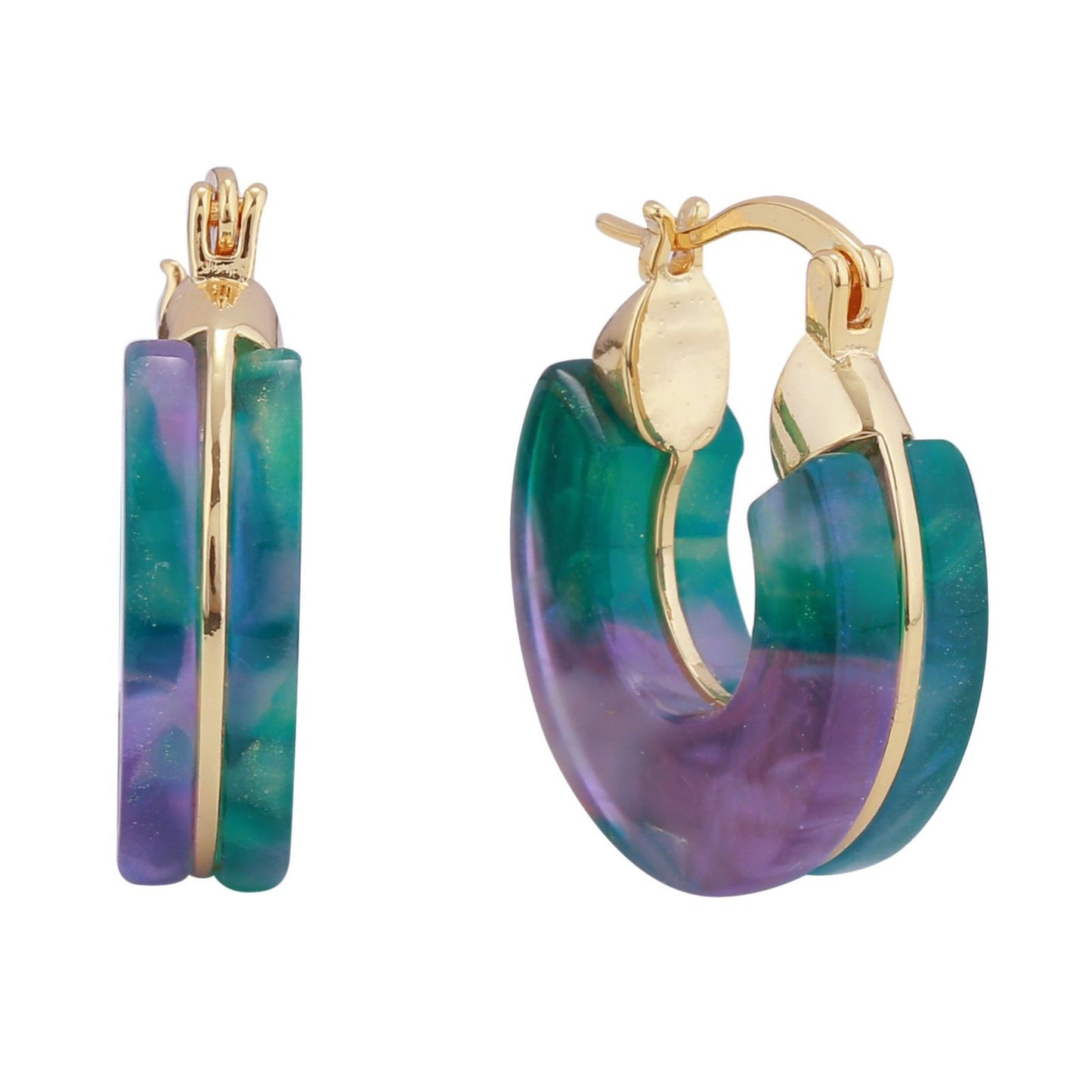 Hoop 14K Gold Marbled Green Earrings for Women