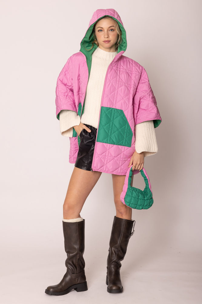 AKA Sorority Hoodie Puffer Pink Green Zipper Cape