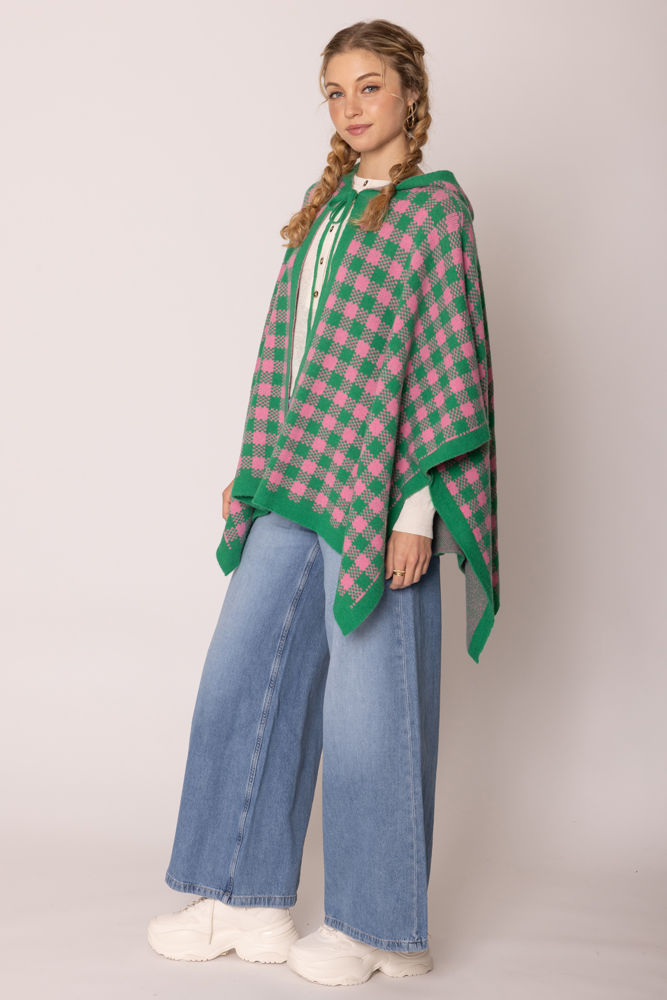 AKA Sorority Checkered Knit Pink and Green Cape