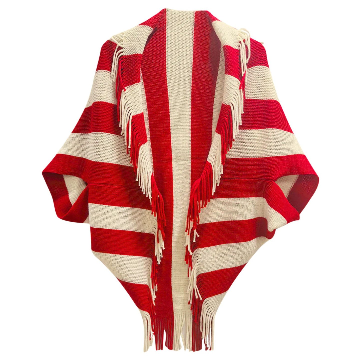 DST Red and Cream Stripe Fringe Cocoon Top