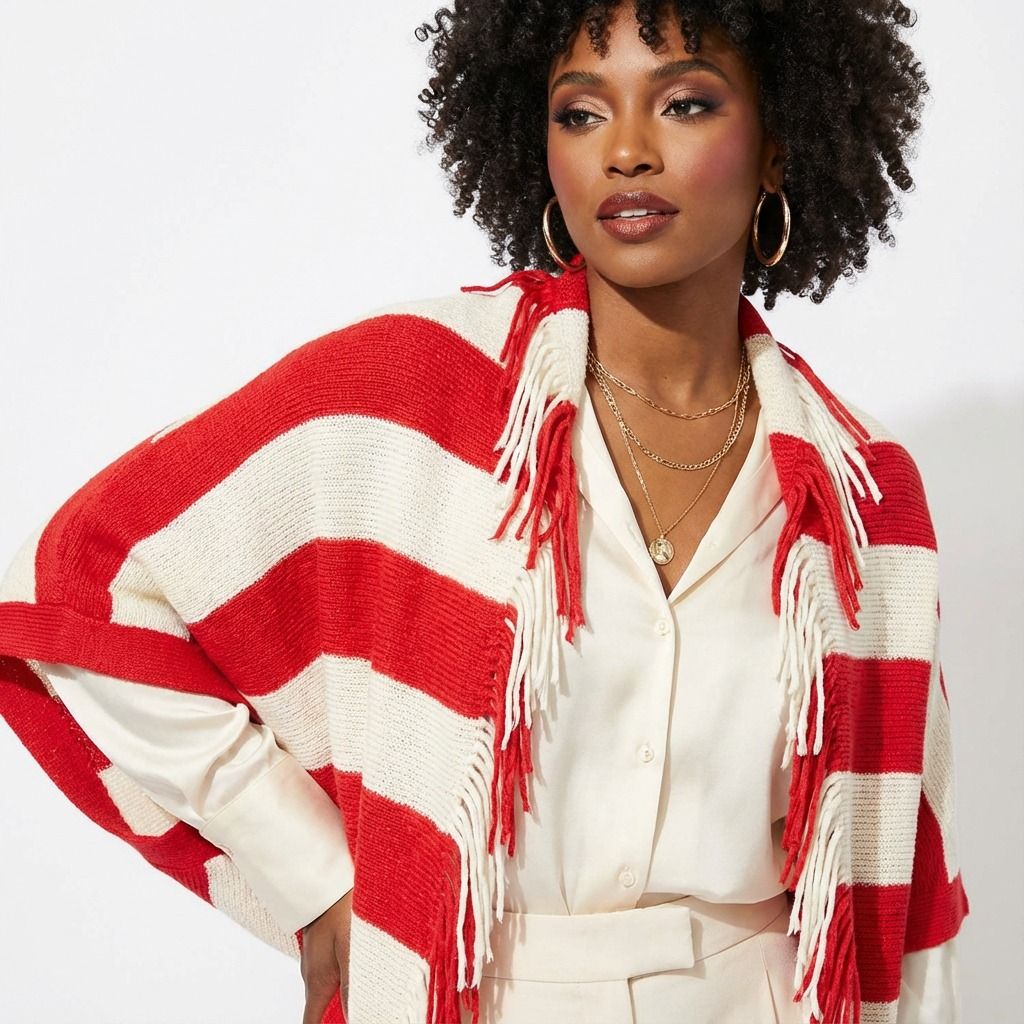 DST Red and Cream Stripe Fringe Cocoon Top