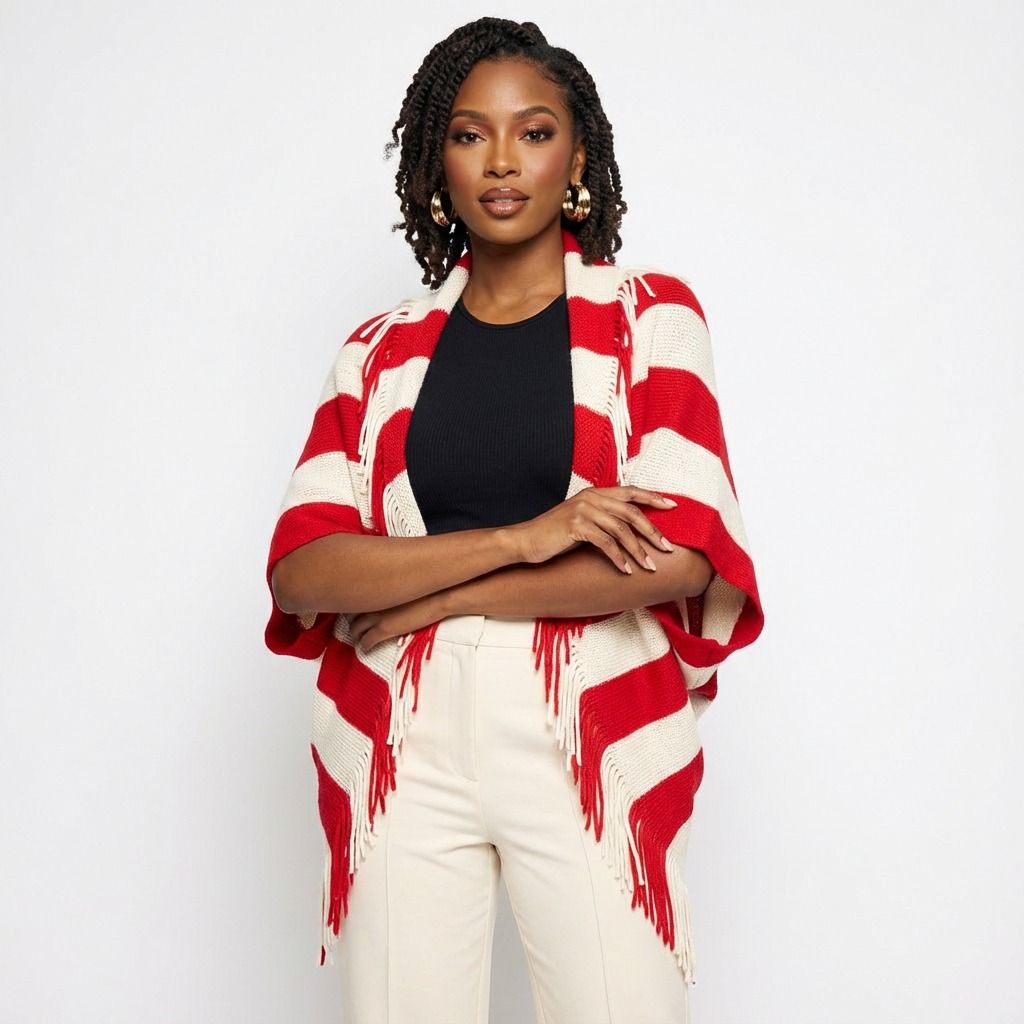 DST Red and Cream Stripe Fringe Cocoon Top