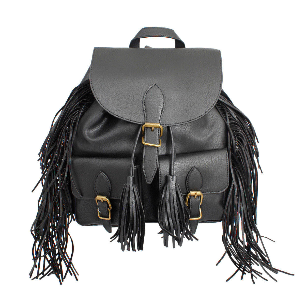 Backpack Black Leather Fringe Bag for Women