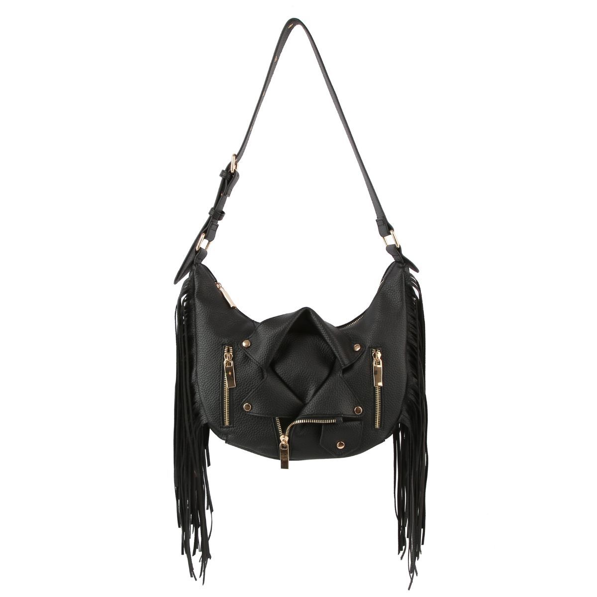 Black Moto Fringe Shoulder Bag