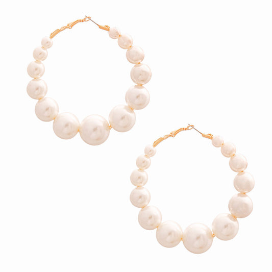 Graduated Cream Pearl Hoops