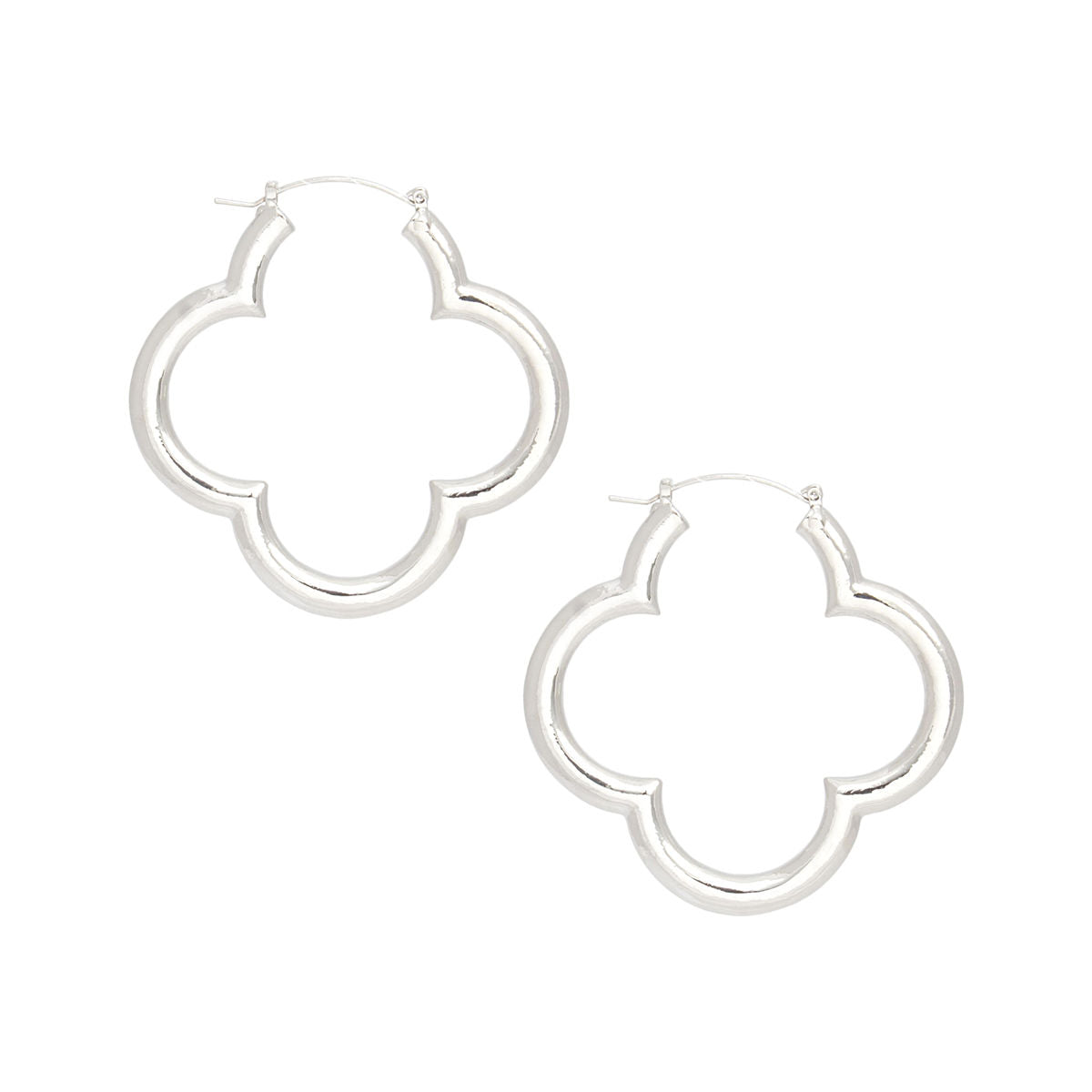Hoops Silver Polished Quatrefoil Clover Earrings