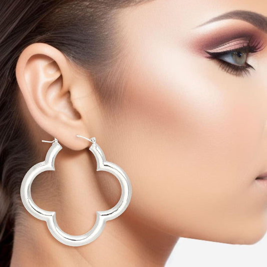 Hoops Silver Polished Quatrefoil Clover Earrings