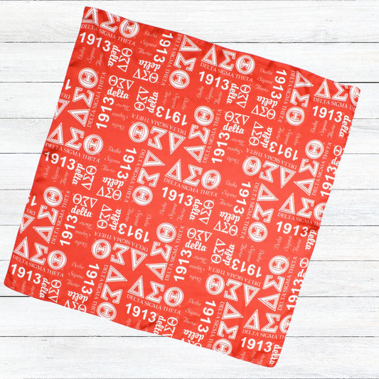 DST Sorority Red and White Silky Square Scarf 70 cm