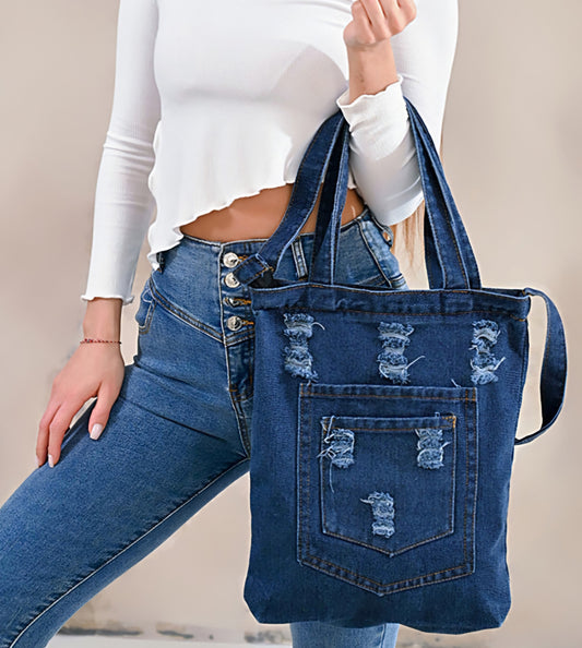 DISTRESSED DENIM TOTE