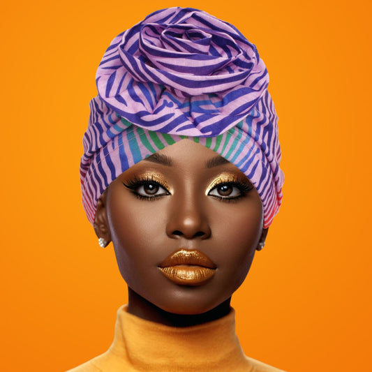 Turban Pre-Tied Flower Light Purple Zebra Women