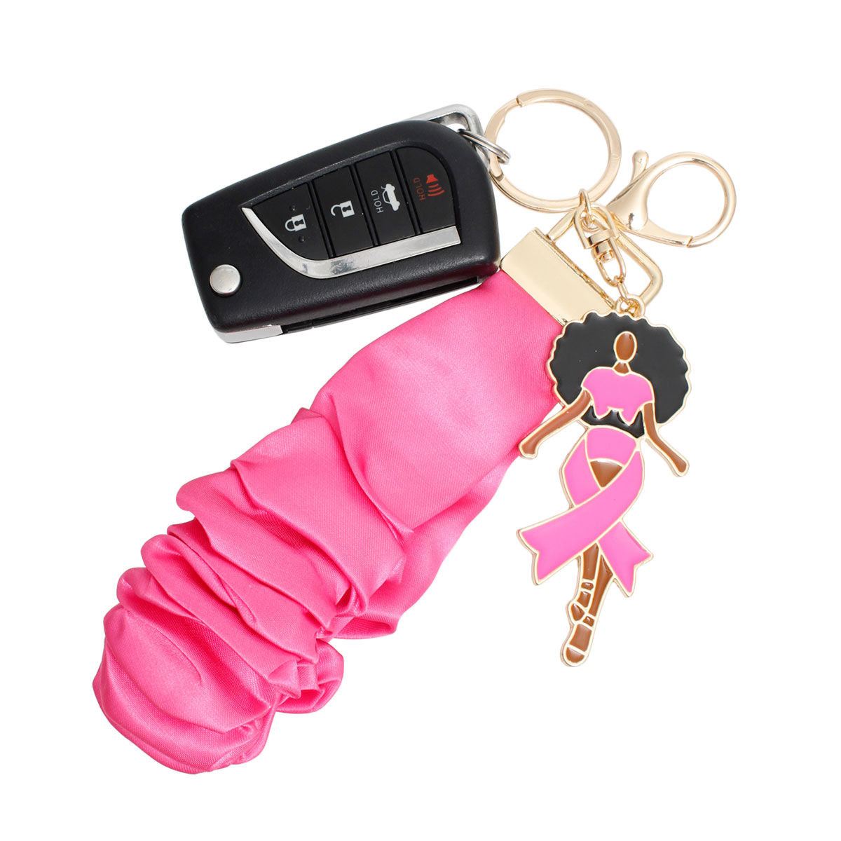 Gold Pink Wristlet Afro Keychain