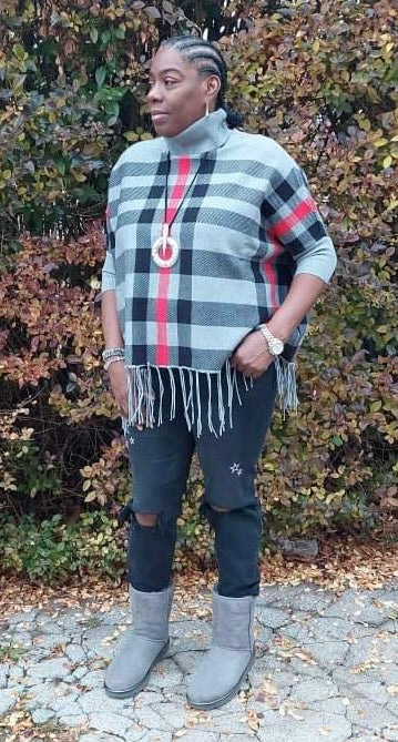 Plaid Turtleneck Poncho