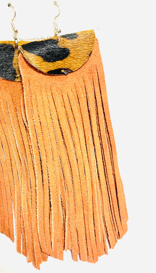 Leather Strip Fringe Earrings