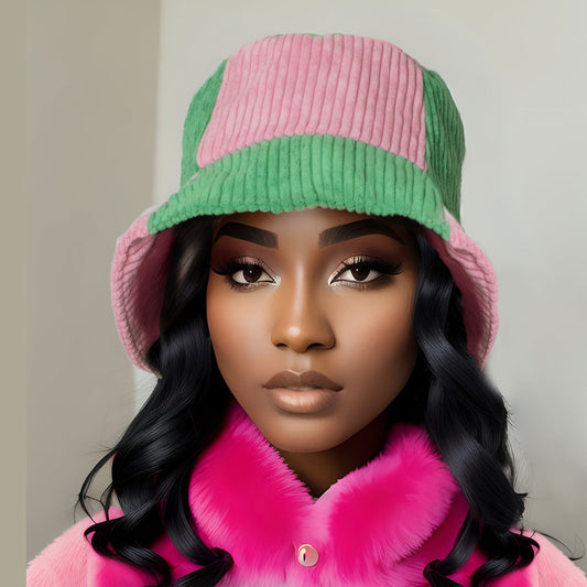 Bucket Hat Corduroy Pink and Green Hat for Women