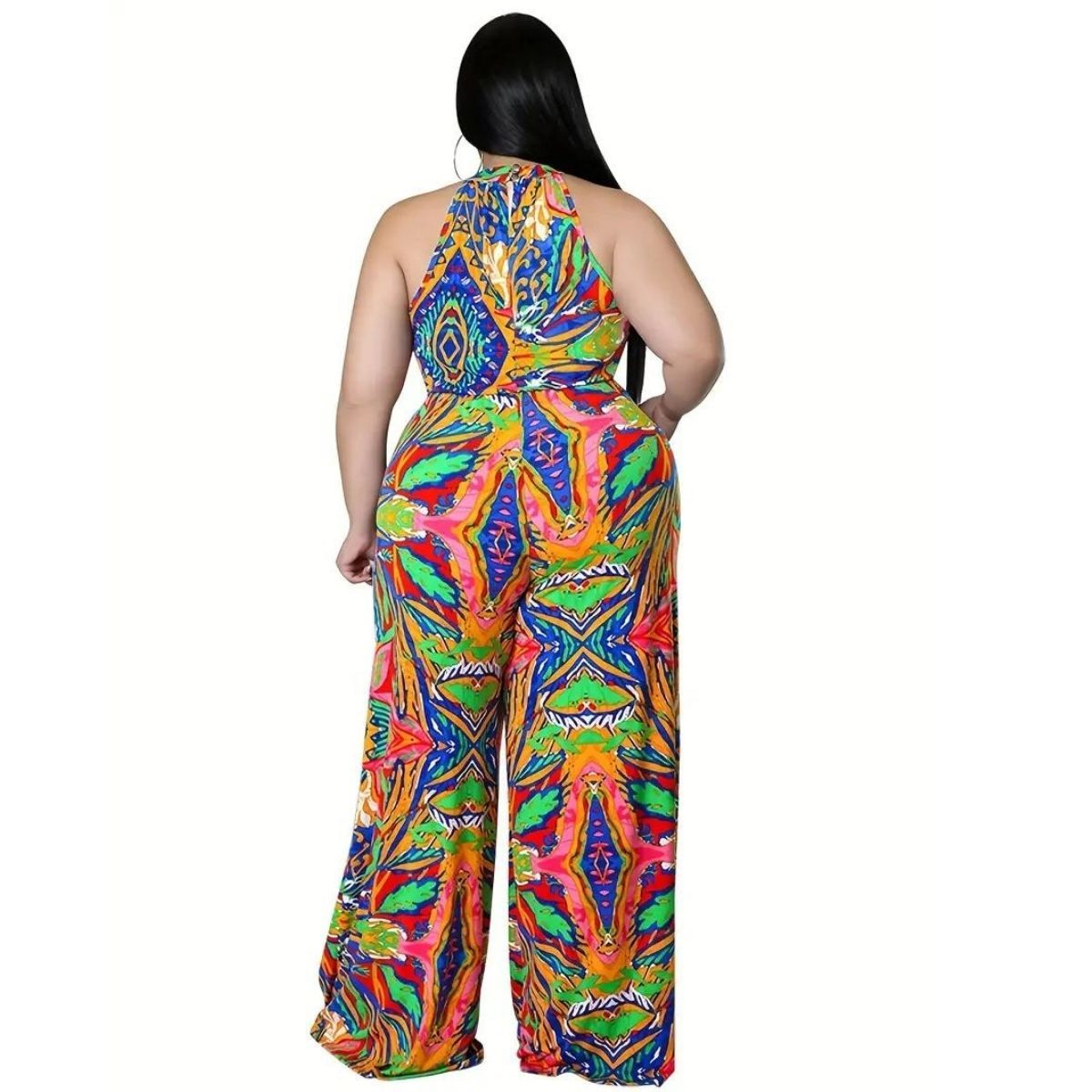 Blue 4XL Paisley Halter Jumpsuit