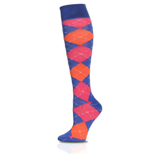 Blue Argyle Knee High Socks