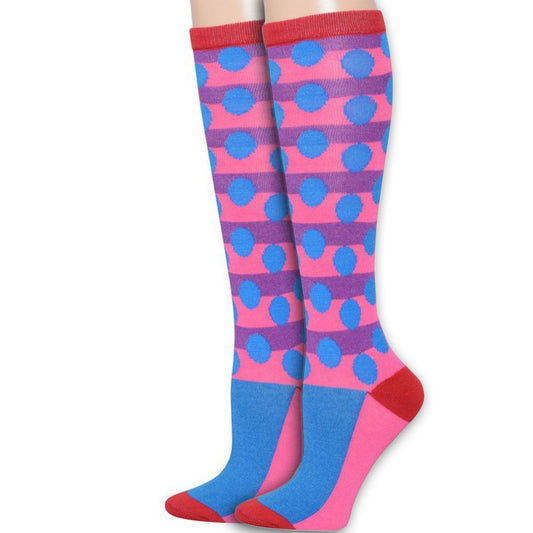 Ladies Knee High Socks Pink Polka Dot