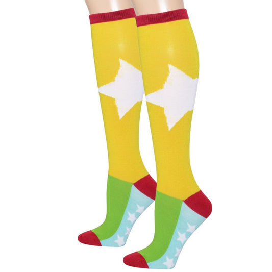 Yellow Color Block Star Knee Socks